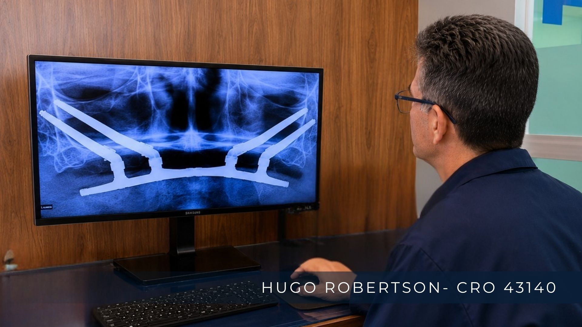 dr hugo implante zigomatico.jpg ALT Dr. Hugo Robertson analisando planejamento de implante zigomático